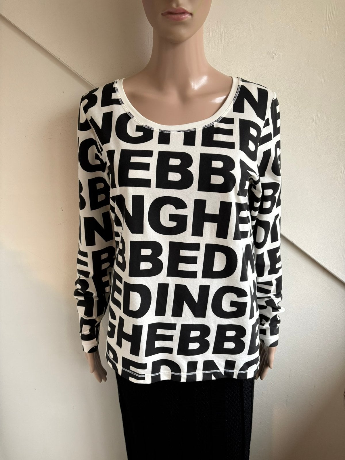 Hebbeding longsleeve top maat M wit zwart print letters, Kleding | Dames, Maat 38/40 (M), Wit, Ophalen of Verzenden, Zo goed als nieuw