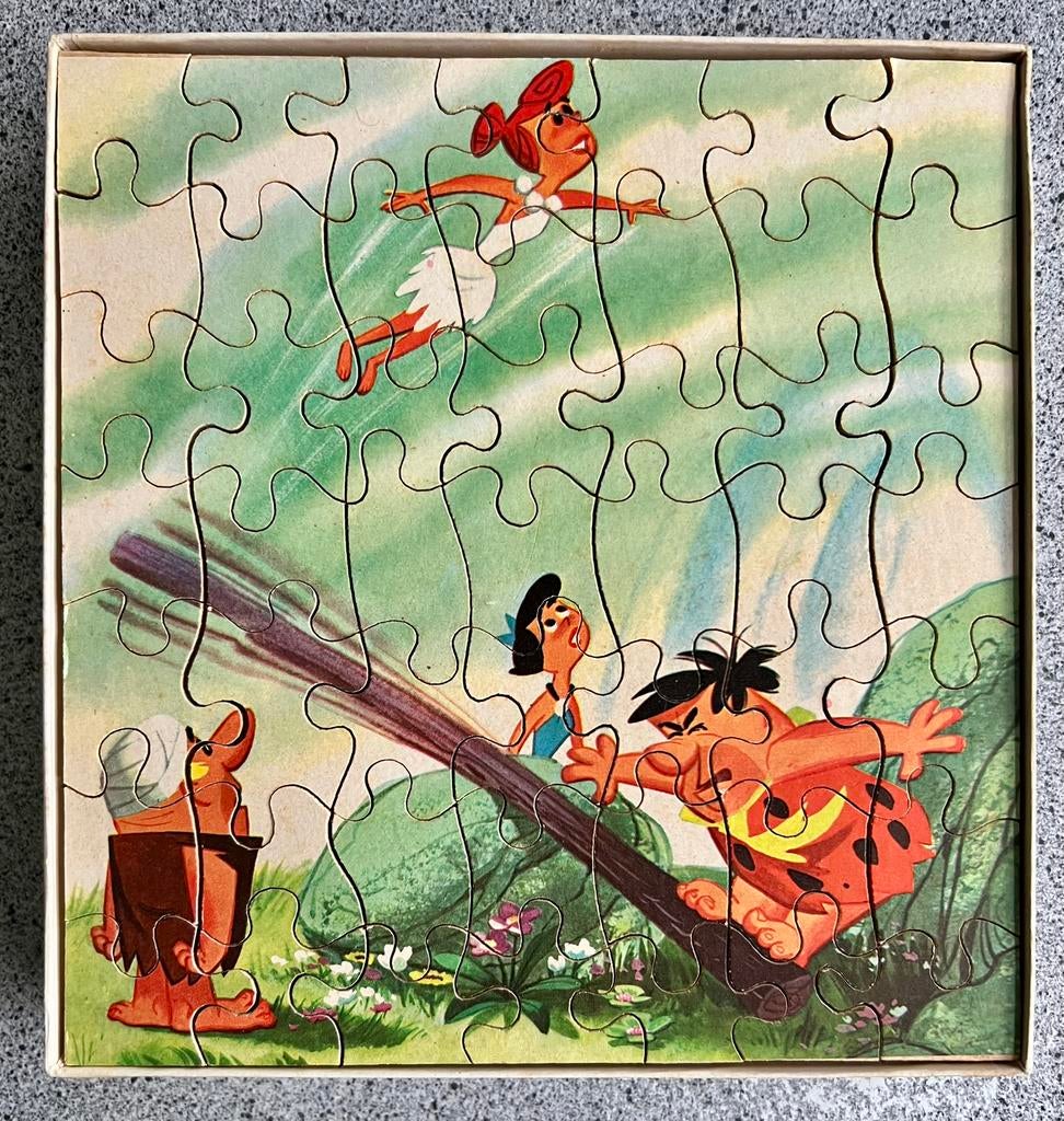 Vintage houten puzzel uit 1964 “The Flinstones” 49 stukjes, Ophalen of Verzenden, Minder dan 500 stukjes, Gebruikt