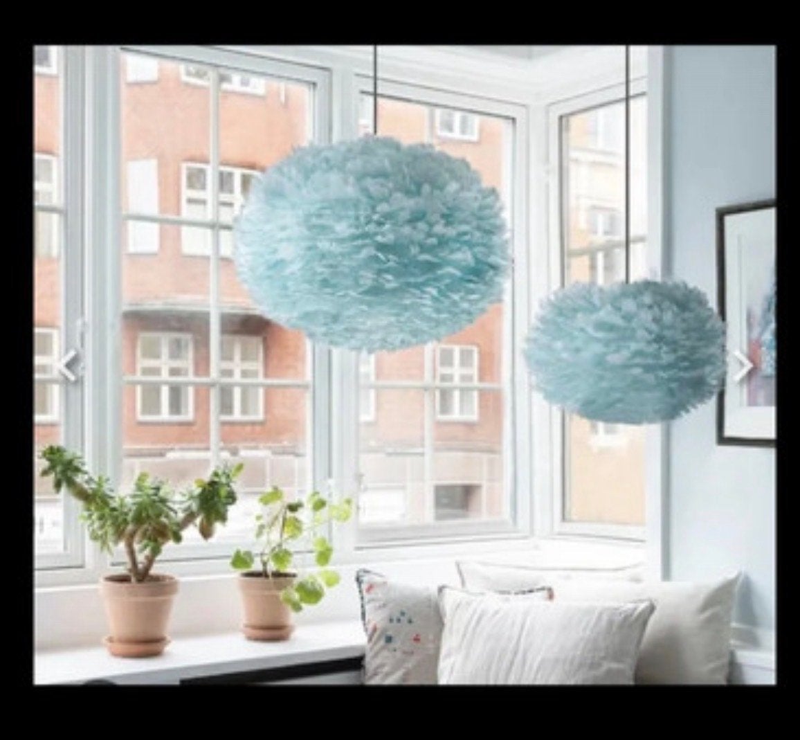 Lichtblauwe veren hanglamp - Ø 65 cm, Ophalen of Verzenden, Nieuw, Overige materialen, E27 (groot)
