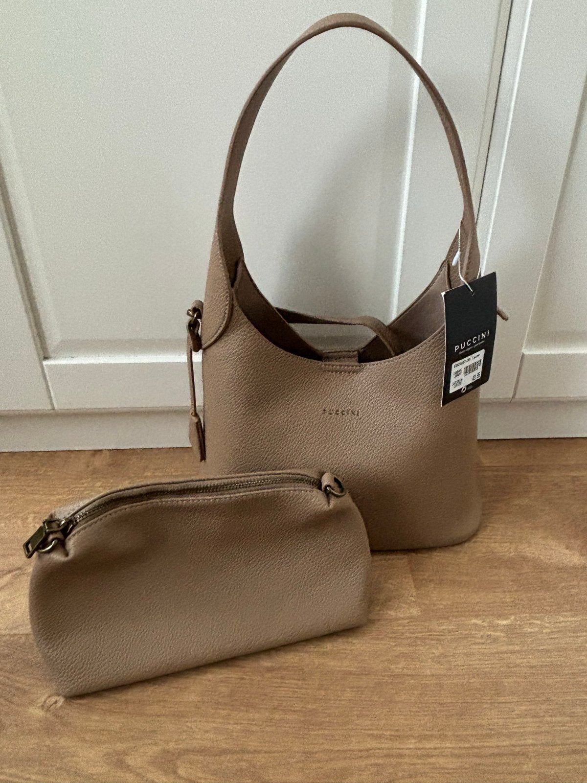 Puccini Mirjam Handtas Taupe met bijpassend tasje, Ophalen of Verzenden, Nieuw, Beige, Handtas