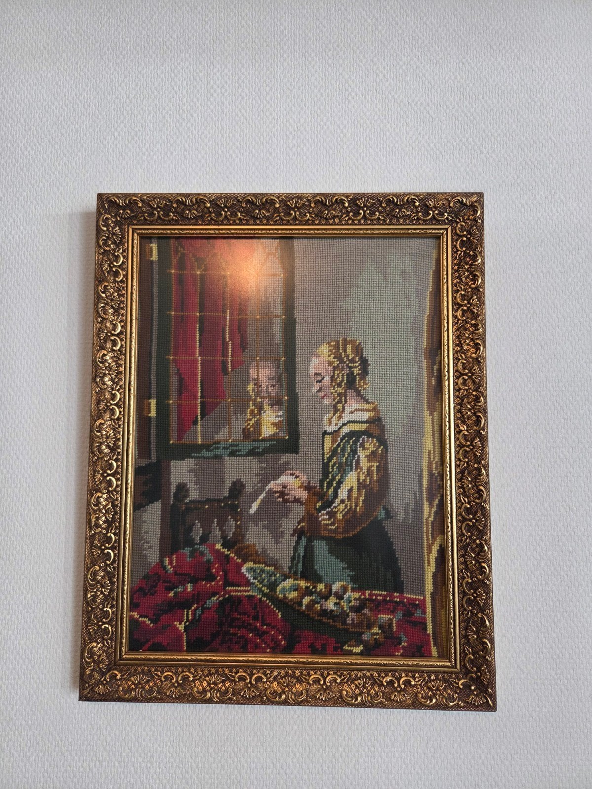 Borduurwerk Dame aan het Raam - Klassieke Stijl, Antiek en Kunst, Kunst | Schilderijen | Klassiek, Ophalen, Ingelijst, Doek, Portret of Personen
