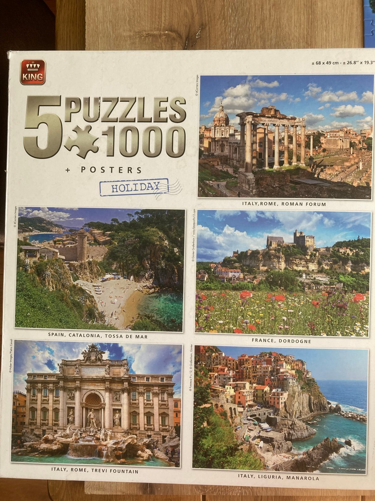 King 5 Puzzels van 1000 stukjes - Vakantie Thema, Ophalen of Verzenden, 500 t/m 1500 stukjes, Zo goed als nieuw, Legpuzzel