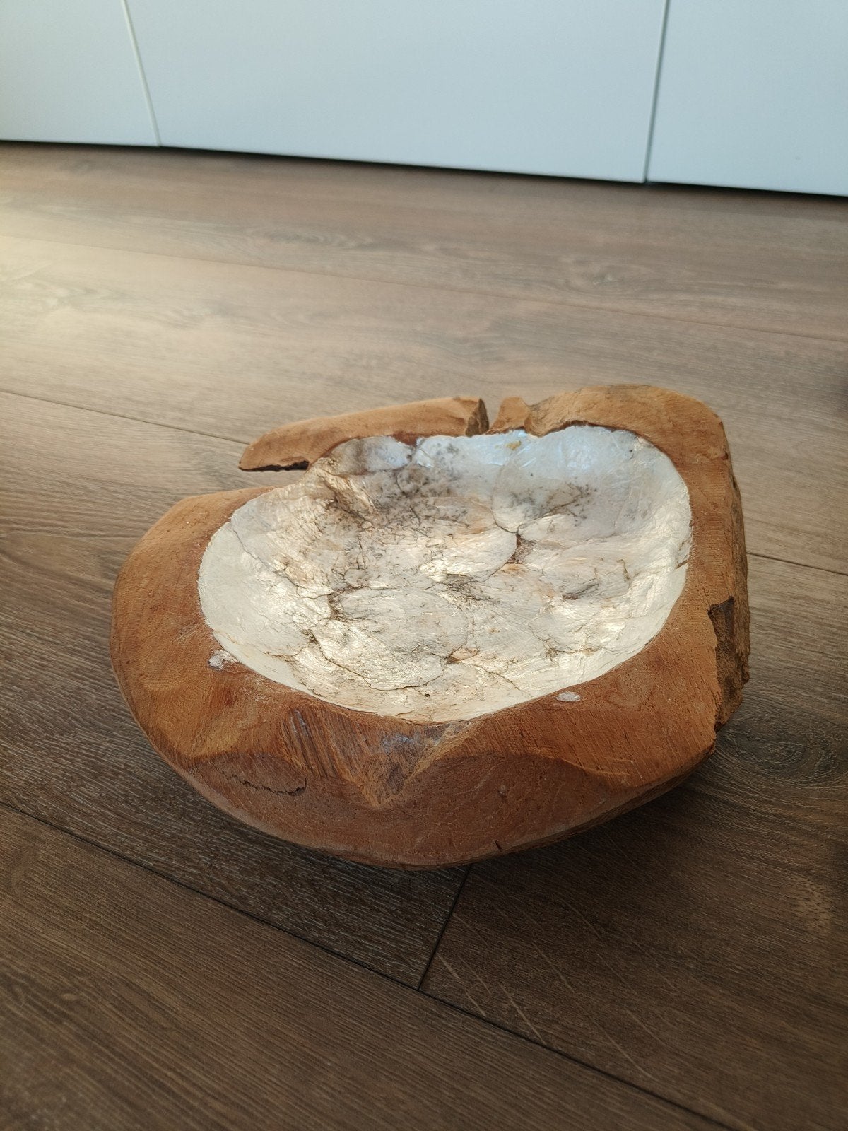 Parelmoer teak houten schaal, Ophalen, Rond, Hout, Schaal