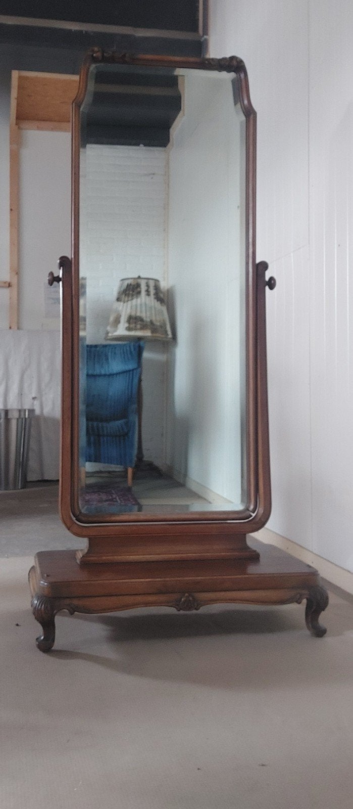 Lucky Vintage antieke psyché of cheval spiegel eind 19e eeuw, Antiek en Kunst, Ophalen, Rechthoekig, 50 tot 100 cm, 150 tot 200 cm