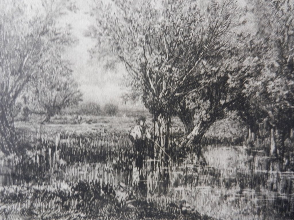 Ets naar schilderij Saulaie Jules Dupré door T Chauvel 1873, 18 cm, 1800 - 1899, Ets, Gesigneerd