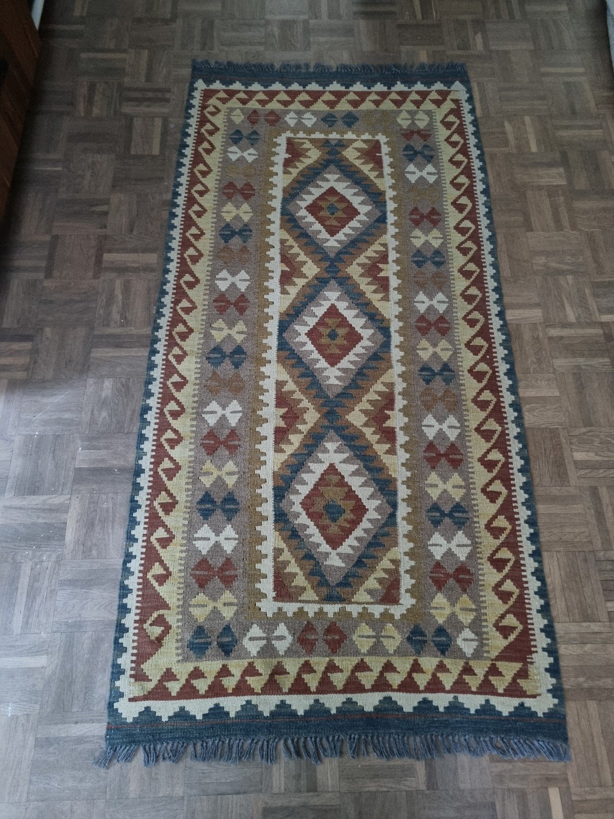 Handgemaakt Pakistaans wollen tapijt - 205 x 107 cm, Huis en Inrichting, Stoffering | Tapijten en Kleden, 100 tot 150 cm, Blauw