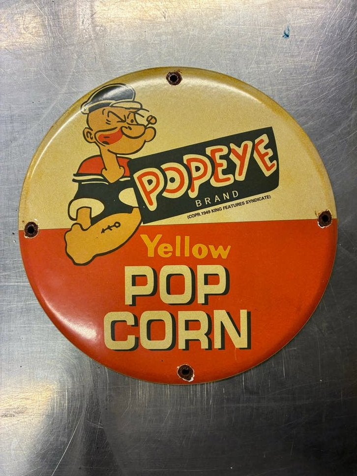 Popcorn Popeye Emaille Bord - Vintage Reclamebord 30 cm, Antiek en Kunst, Ophalen of Verzenden
