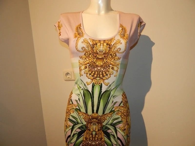 Cavalli stretch jurk prachtig design goud look zeepaard S, Overige kleuren, Verzenden, Zo goed als nieuw, Cavalli