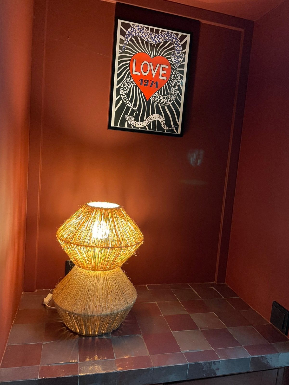 Schemerlamp / tafellamp rotan, Ophalen, Zo goed als nieuw, Schemerlamp