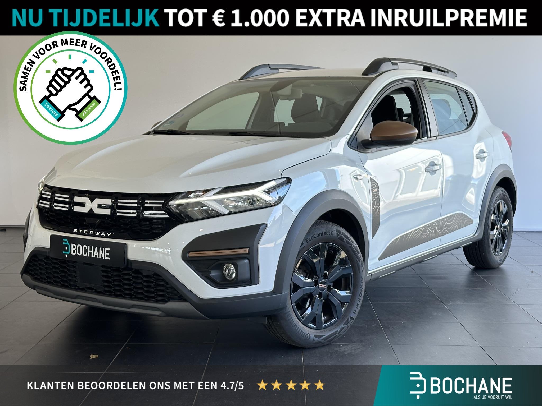 Dacia Sandero Stepway 1.0 TCe 100 ECO-G Extreme TREKHAAK | A, Auto's, Gebruikt, Met garantie (alle), 610 kg, Wit