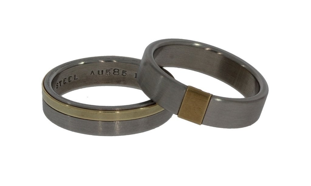 14k gouden set edelstaal unisex ringen dames heren zegel, Voordeelsieraden, Ophalen of Verzenden, Zo goed als nieuw, 17 tot 18