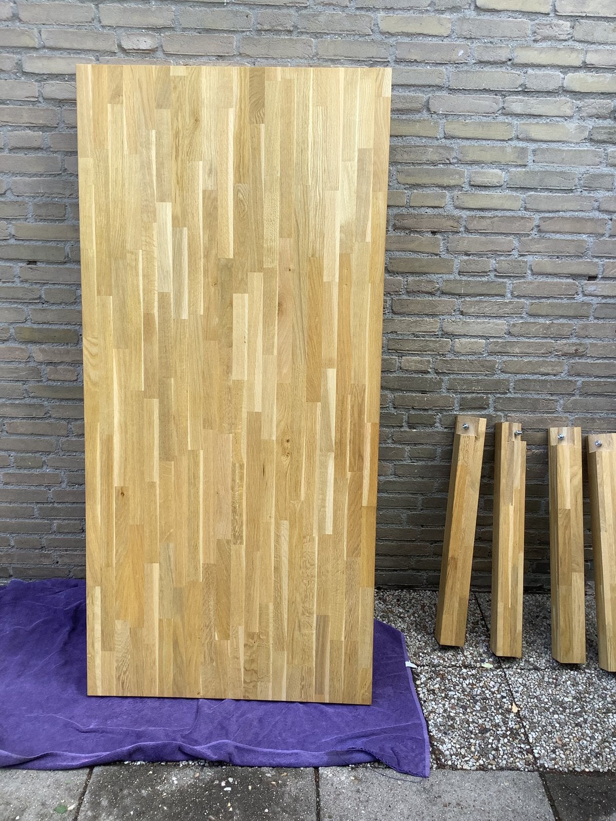 Eikenhouten tafelblad met poten 180x85x78 cm, Huis en Inrichting, Tafels | Eettafels, Ophalen, Gebruikt, Eikenhout, 50 tot 100 cm