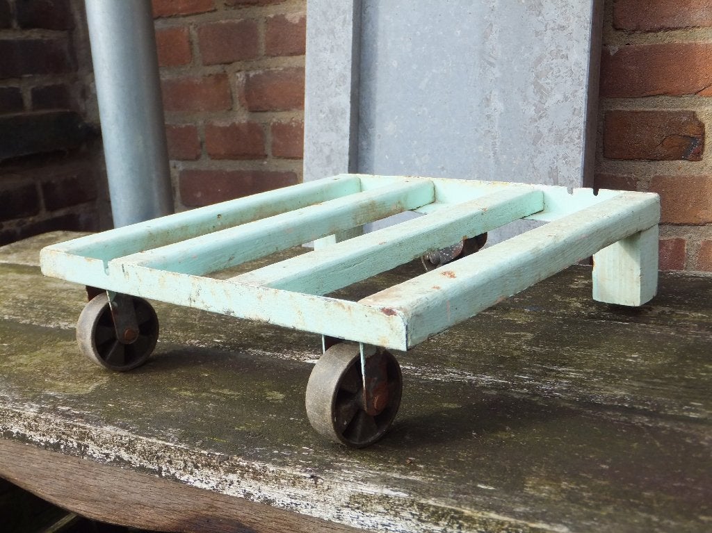 vintage trolley standaard plant mint metaal hout industrieel, Ophalen