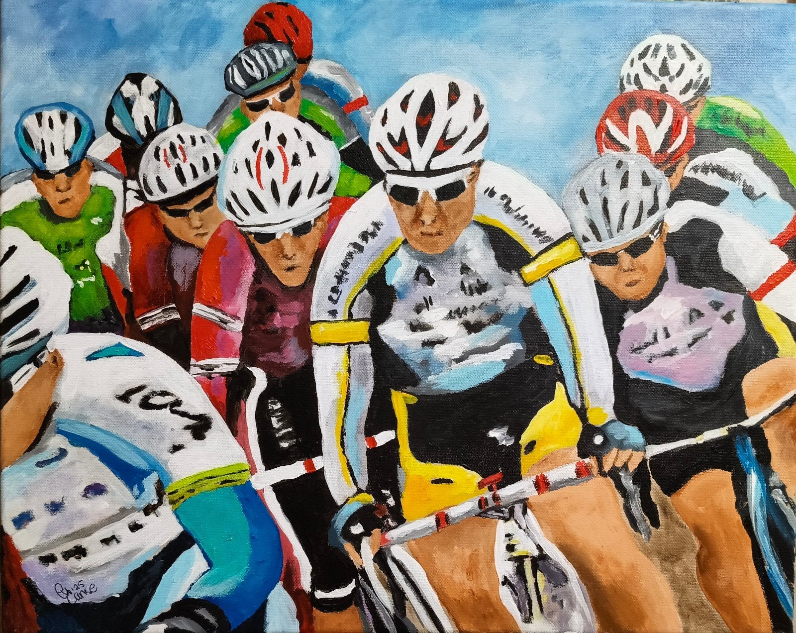 schilderij wielrennen, Ophalen of Verzenden, Nieuw, Minder dan 50 cm, Schilderij