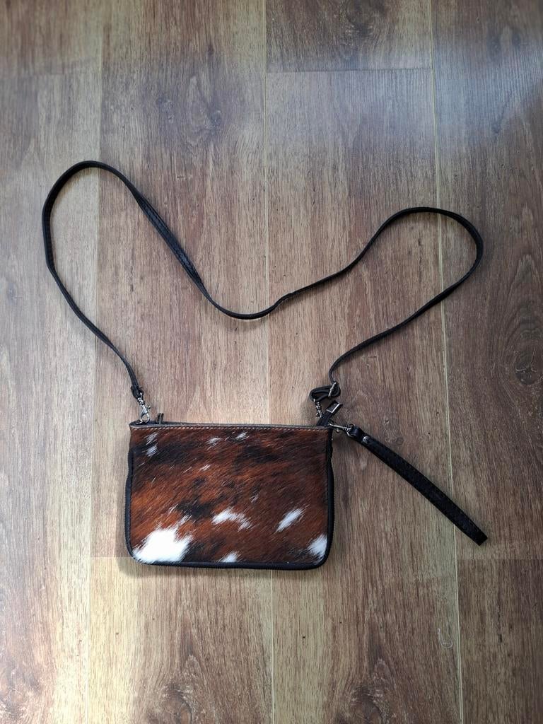 Schoudertasje clutch leer met vacht, Ophalen of Verzenden, Nieuw, Zwart