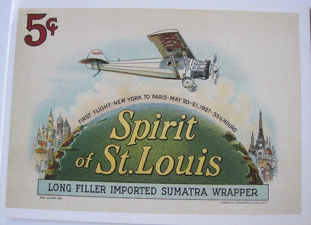 kaart van een sigarenbandje met Spirit of St. Louis uit 1927, Verzenden, 1980 tot heden, Ongelopen, Overige thema's