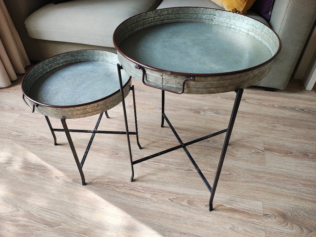 Set van 2 industriële bijzettafels, metaal, Huis en Inrichting, Ophalen, Minder dan 55 cm, Gebruikt, Metaal of Aluminium