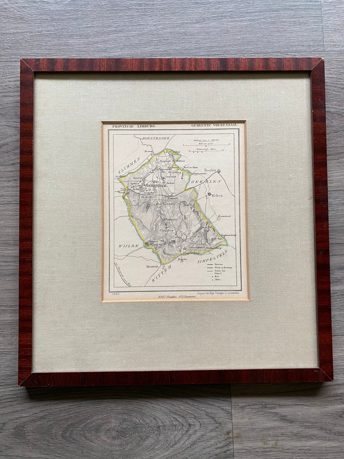 Antiek landkaartje Voerendaal 1869. Suringar Leeuwarden, Hugo Suringar, Ophalen of Verzenden, 1800 tot 2000, Nederland