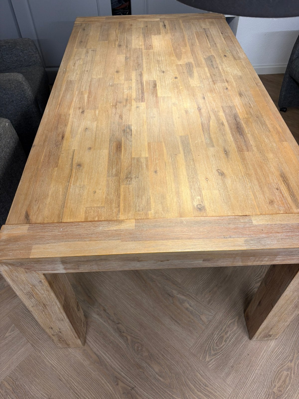 Uitschuifbare eettafel van massief hout, Gebruikt, 100 tot 150 cm, 200 cm of meer, Ophalen of Verzenden