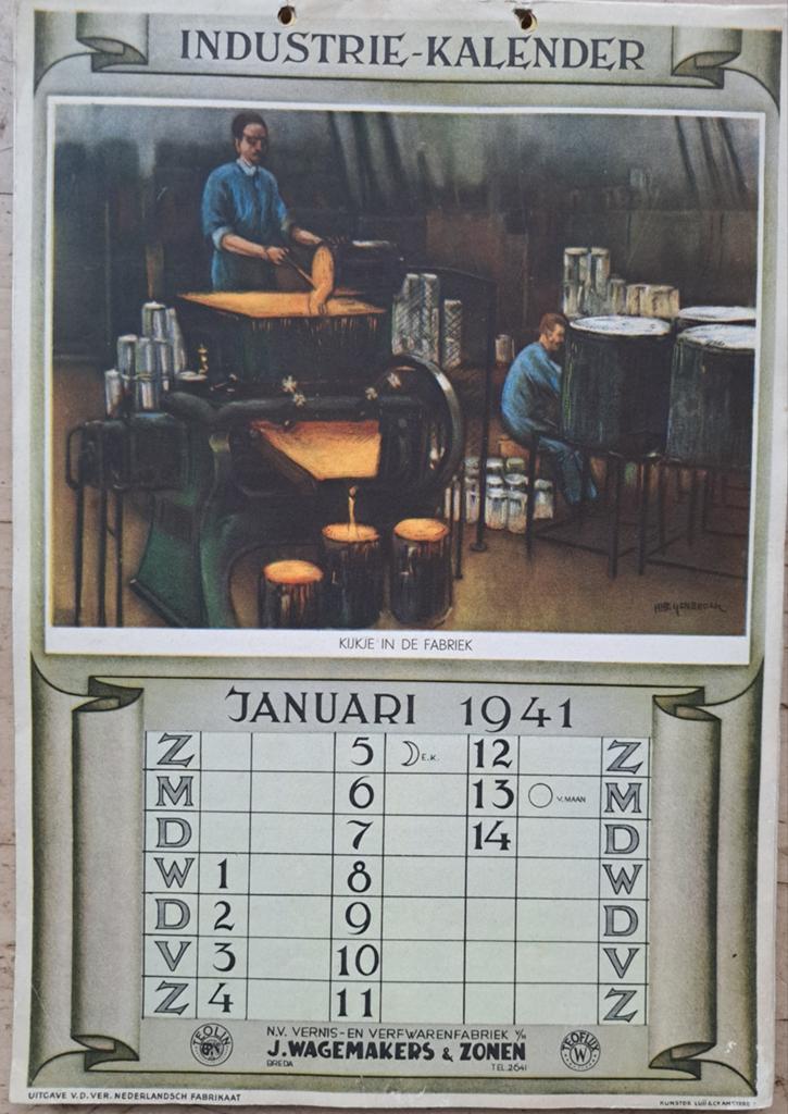 Zeldzame industriekalender uit 1941 (Herman Heijenbrock), Ophalen of Verzenden