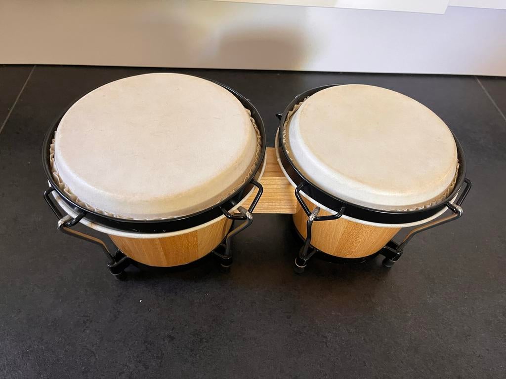 Bongo set - Houten bongo's met natuurlijke vellen, Ophalen of Verzenden, Gebruikt, Overige merken