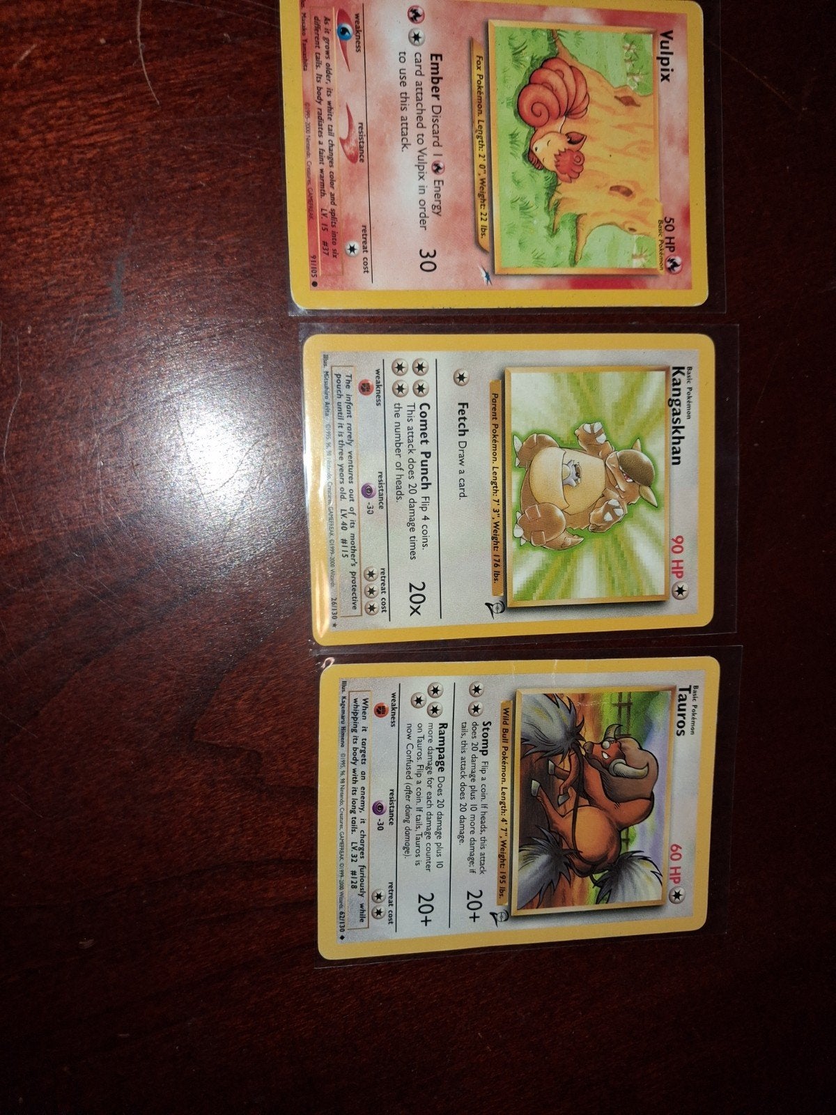 Pokémon Kaarten base set 1995 Vulpix Tauros en Kangaskhan, Ophalen of Verzenden, Nieuw, Losse kaart, Foil