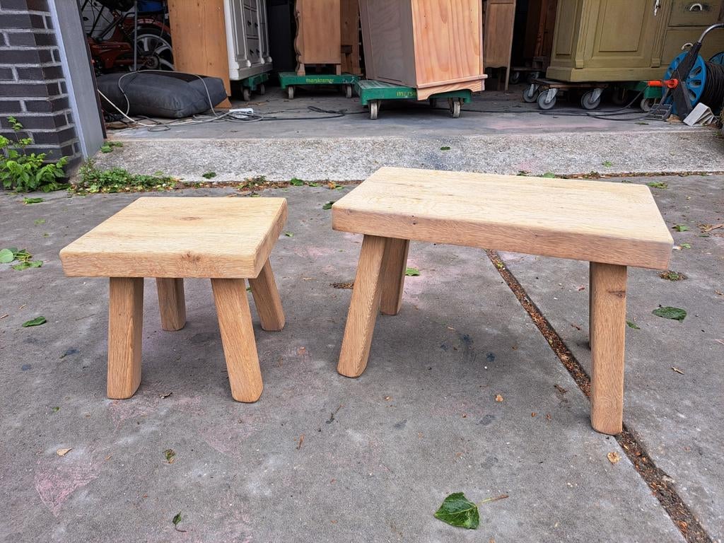 Massief   Eikenhouten bijzettafels set van 2