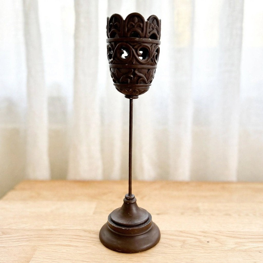 Gotische Theelichthouder op Voet - Hout & Metaal- 31 cm, 31 cm, Gebruikt, Bruin, Overige merken