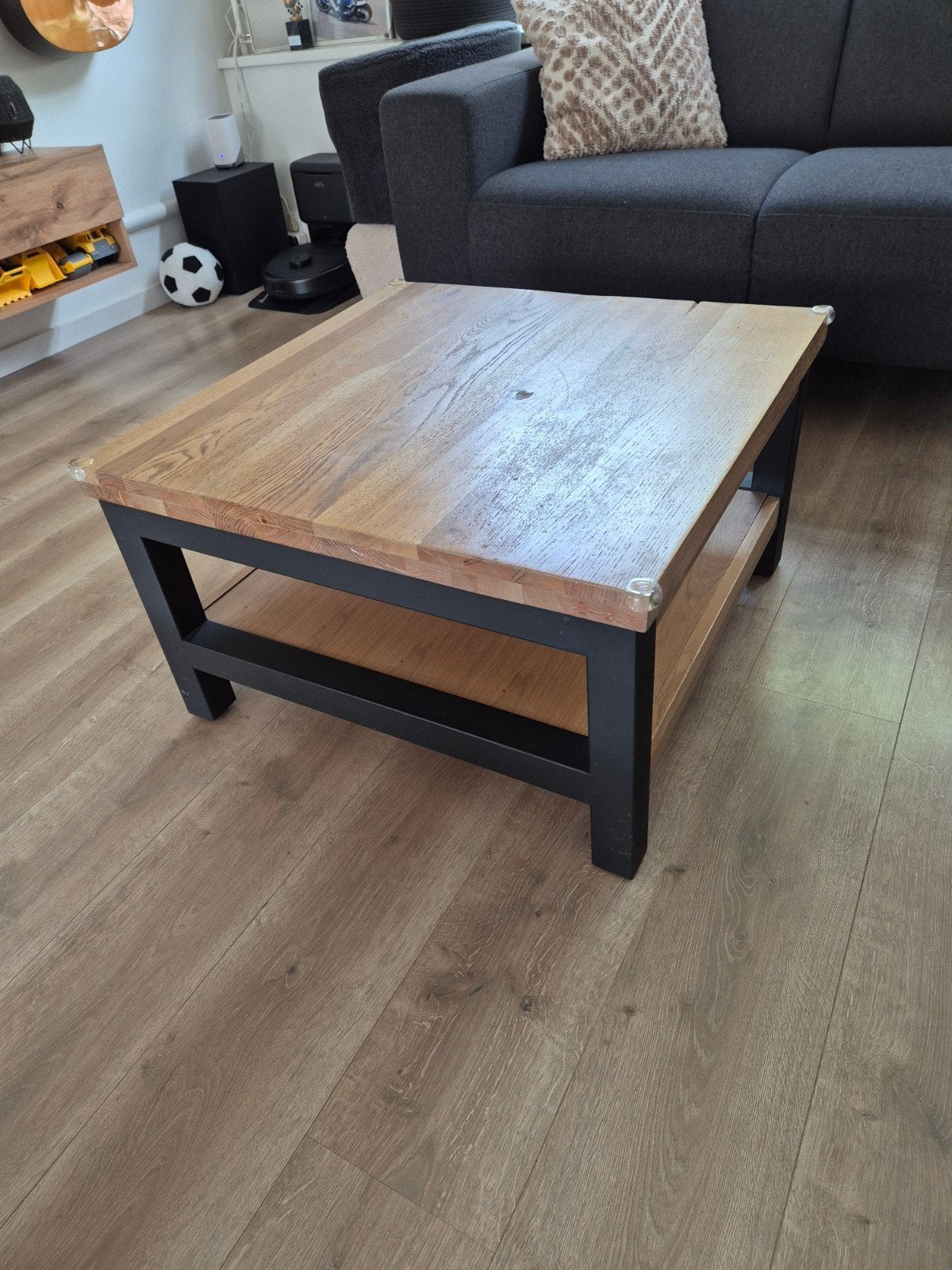 Salontafel van mangohout en staal, 70x40x70 cm, Gebruikt, 50 tot 100 cm, Vierkant, 50 tot 100 cm