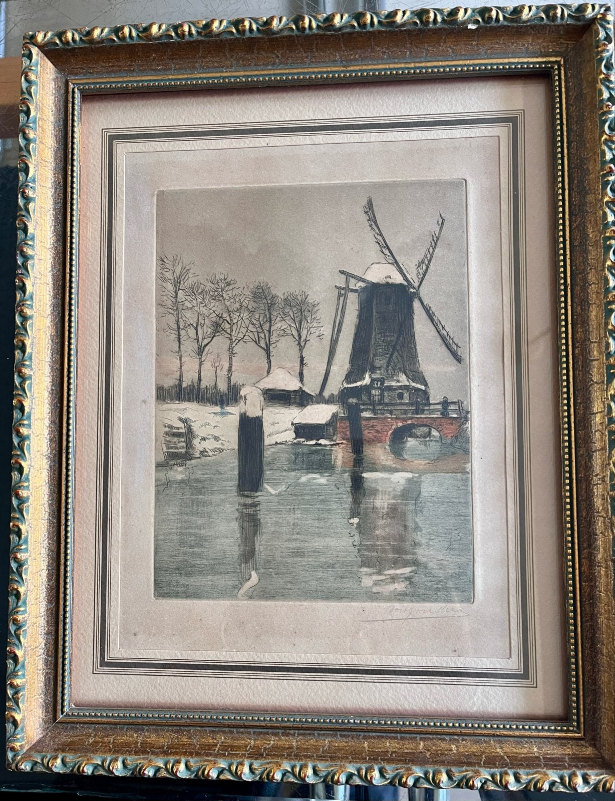 Gesigneerde ets Henri Boisgontier (1850-1940) - Molen in, Ets, Ophalen of Verzenden, Gesigneerd, Landschap