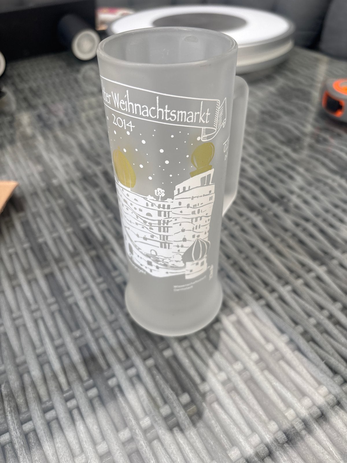 Darmstädter Weihnachtsmarkt 2014 Glühwein Mok, Ophalen of Verzenden, Wit, Overige merken, Glas