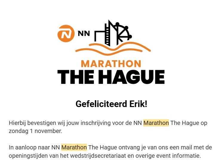 2 Tickets Hele Marathon Den Haag 1 nov, Twee personen