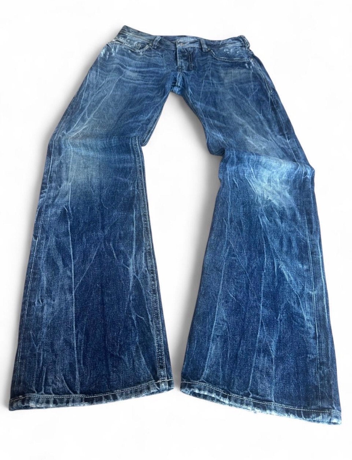 Diesel Zatiny Bootcut Jeans 31x34 Y2K Distressed Made in Ita, Ophalen of Verzenden, Gedragen, Blauw, Overige jeansmaten