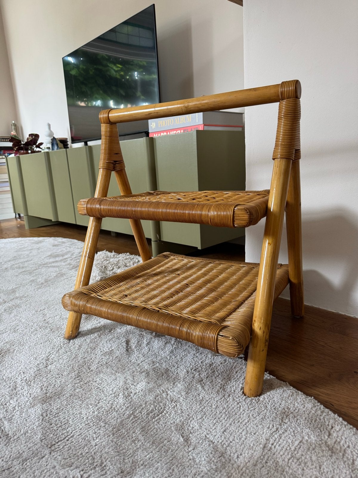 Vintage Bamboe en Rotan Bijzettafel/Boekenrek, Ophalen