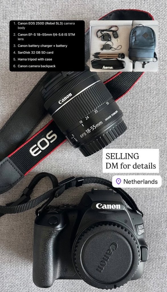 Canon EOS 250D camera + EFS 18-55 lens, Ophalen, Spiegelreflex, Canon, GPS