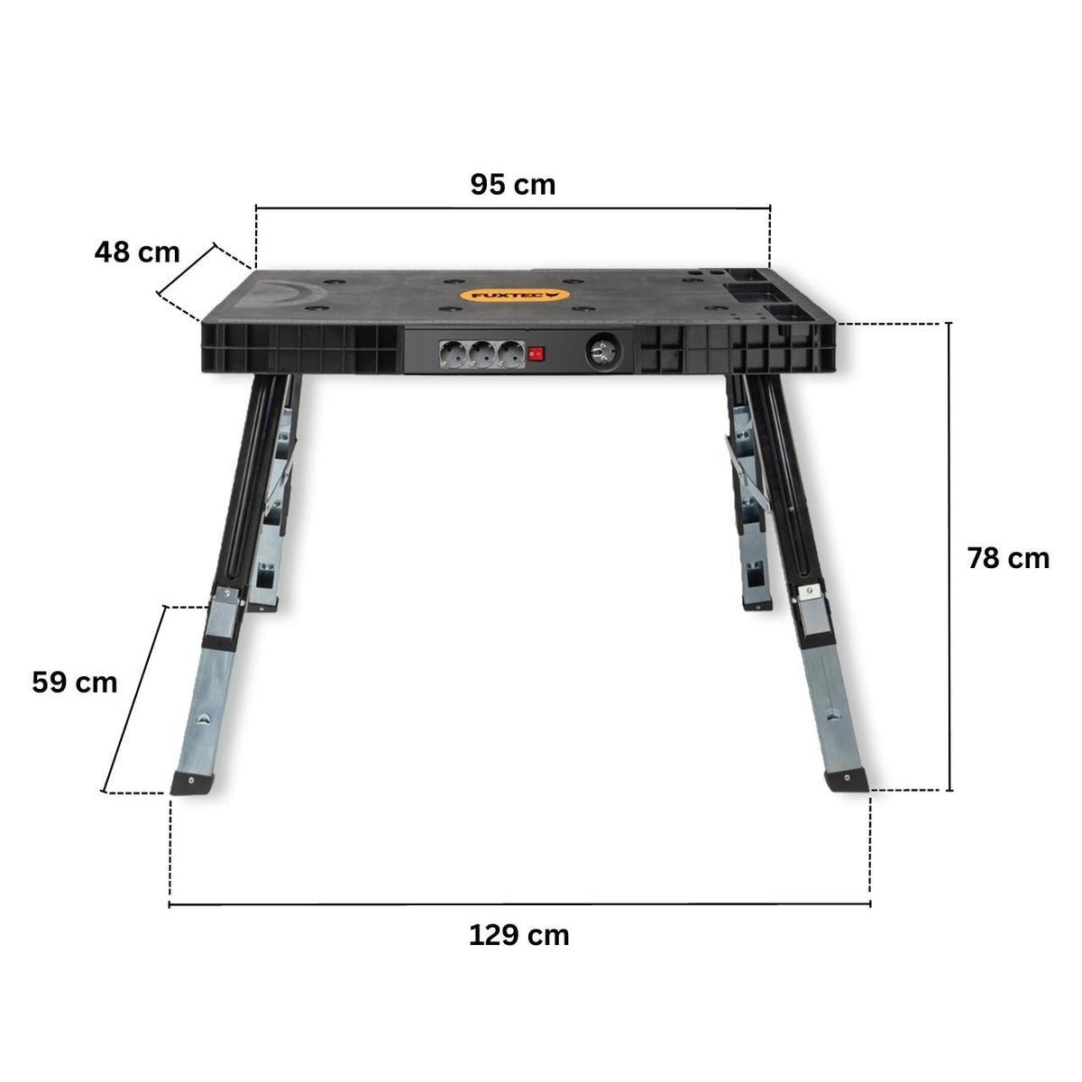 Fuxtec 5 in 1 werkbank / zaagbok incl stopcontacten, Ophalen, Gebruikt