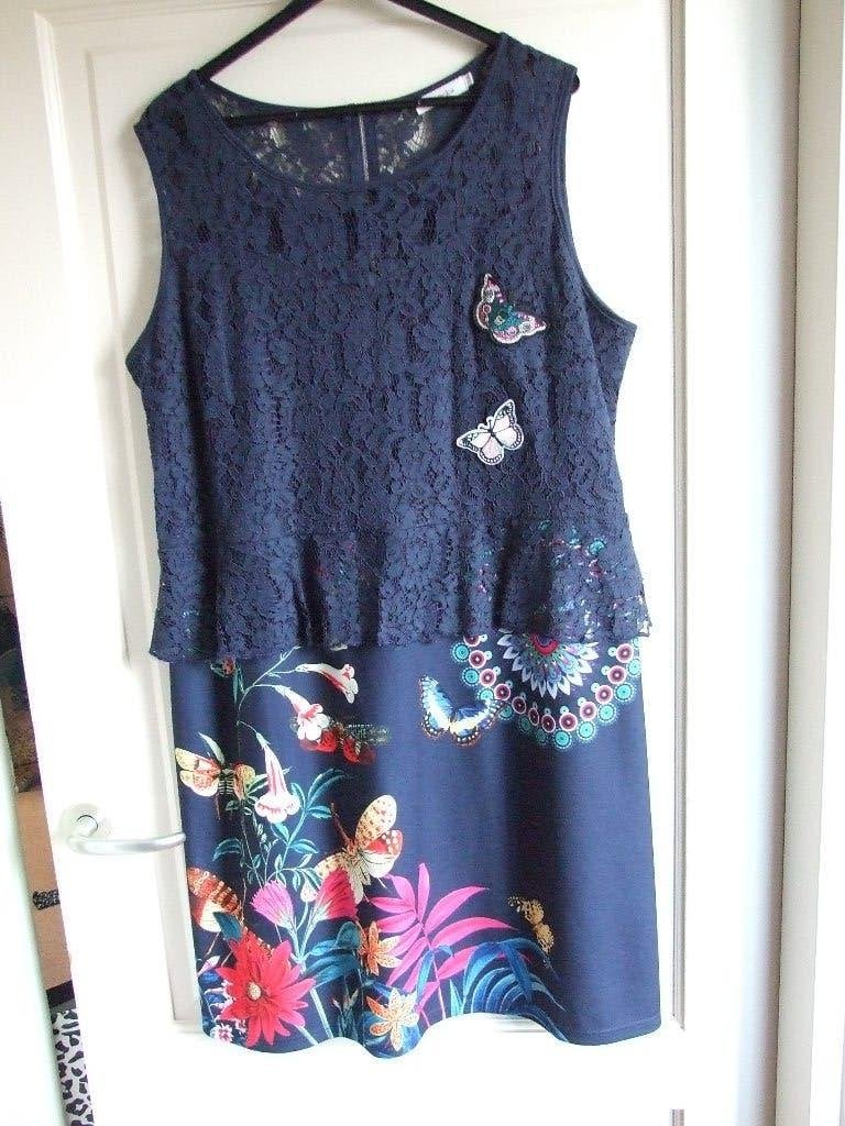 Paprika zgan jurk met kanten lijfje en vlinders 4 50, Kleding | Dames, Blauw, Maat 46/48 (XL) of groter, Ophalen of Verzenden
