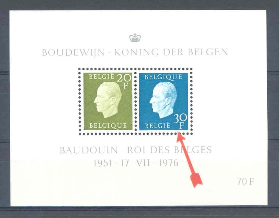 België 1976 Blok Koning Boudewijn met LUPPI variëteit **, Koninklijk huis, Orginele gom, Ophalen of Verzenden, Postfris
