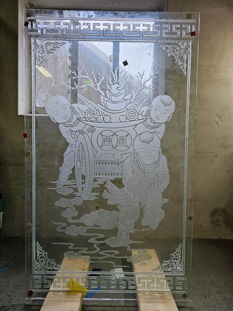 Diverse glasplaten met unieke etsingen, Ophalen of Verzenden, Minder dan 80 cm, Glasplaat
