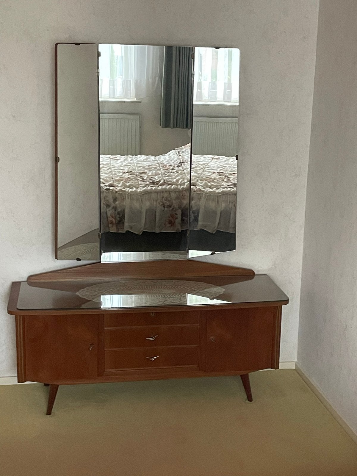 Vintage Mid-Century Modern Kaptafel met Spiegel, Ophalen, Gebruikt, 100 tot 150 cm, Mid century modern