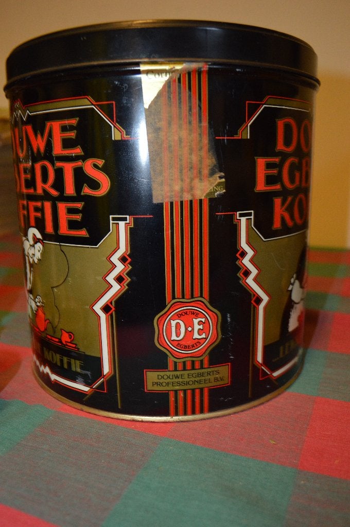 heel groot Vintage Douwe Egberts Koffieblik - Zwart met Goud, Verzamelen, Ophalen of Verzenden, Zo goed als nieuw, Koffie, Douwe Egberts