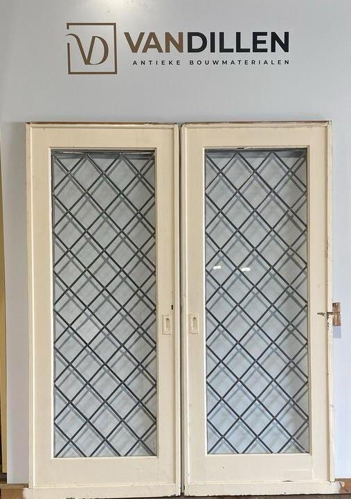 Set ensuite / schuifdeuren glas in lood ruitmotief, 80 tot 100 cm, Binnendeur, Ophalen of Verzenden, Zo goed als nieuw