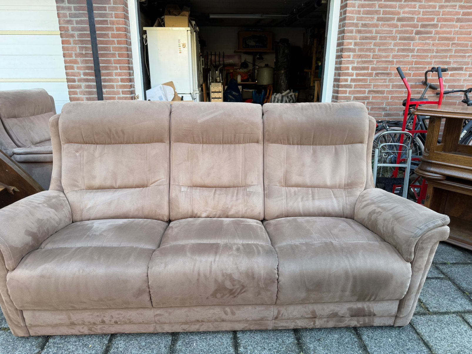 Mooie sterke banken te koop 1 drie zit bank en een zit bank, Huis en Inrichting, Ophalen, Overige materialen, 250 tot 300 cm, Gebruikt