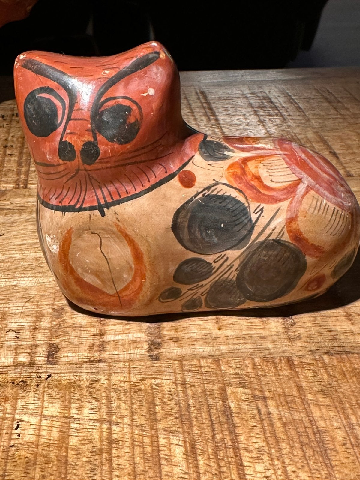 Vintage Mexicaanse Tonala Kat – Handgeschilderd Aardewerk, Ophalen of Verzenden