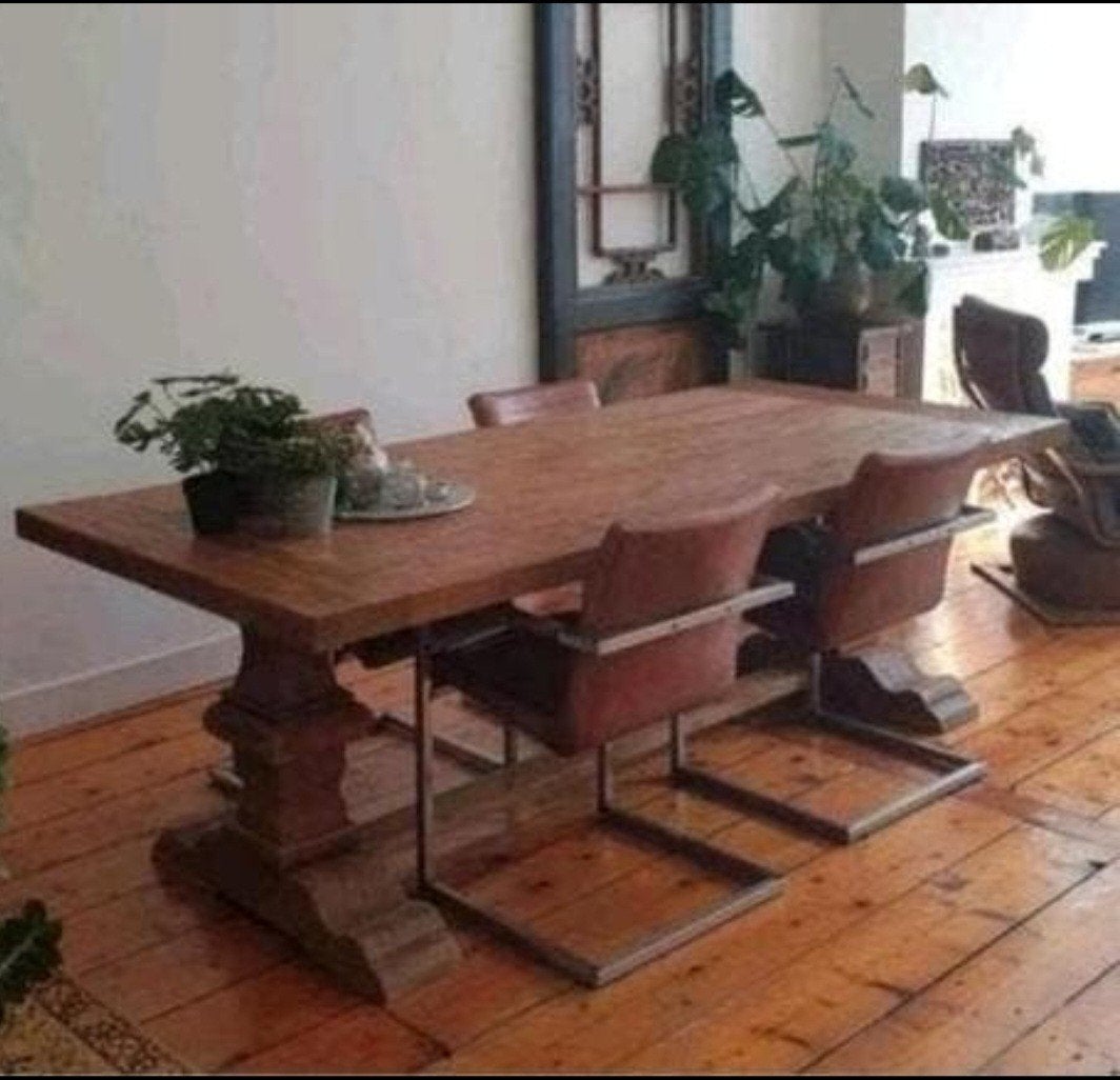 Kloostertafel - eettafel - rustiek, Huis en Inrichting, Tafels | Eettafels, Ophalen, Rechthoekig, 200 cm of meer, 50 tot 100 cm