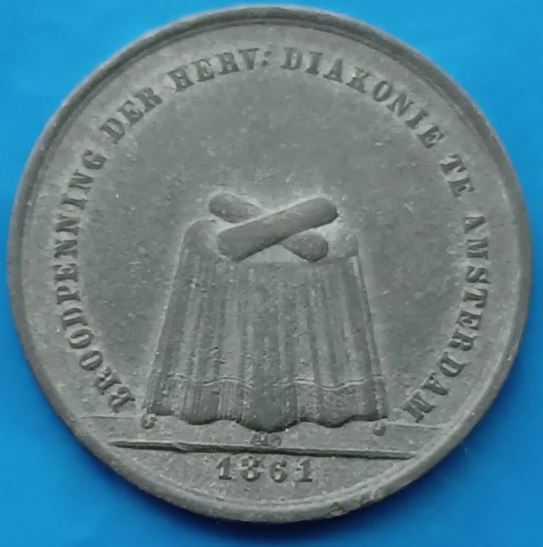 Broodpenning 1861 "Hervormde Diakonie te Amsterdam" UNC, Postzegels en Munten, Verzenden, Overige materialen, Nederland