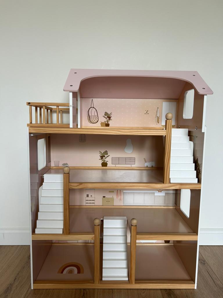 GROOT HOUTEN POPPENHUIS | INCL. POPPENMEUBELS | 80CM, Ophalen, Poppenhuis
