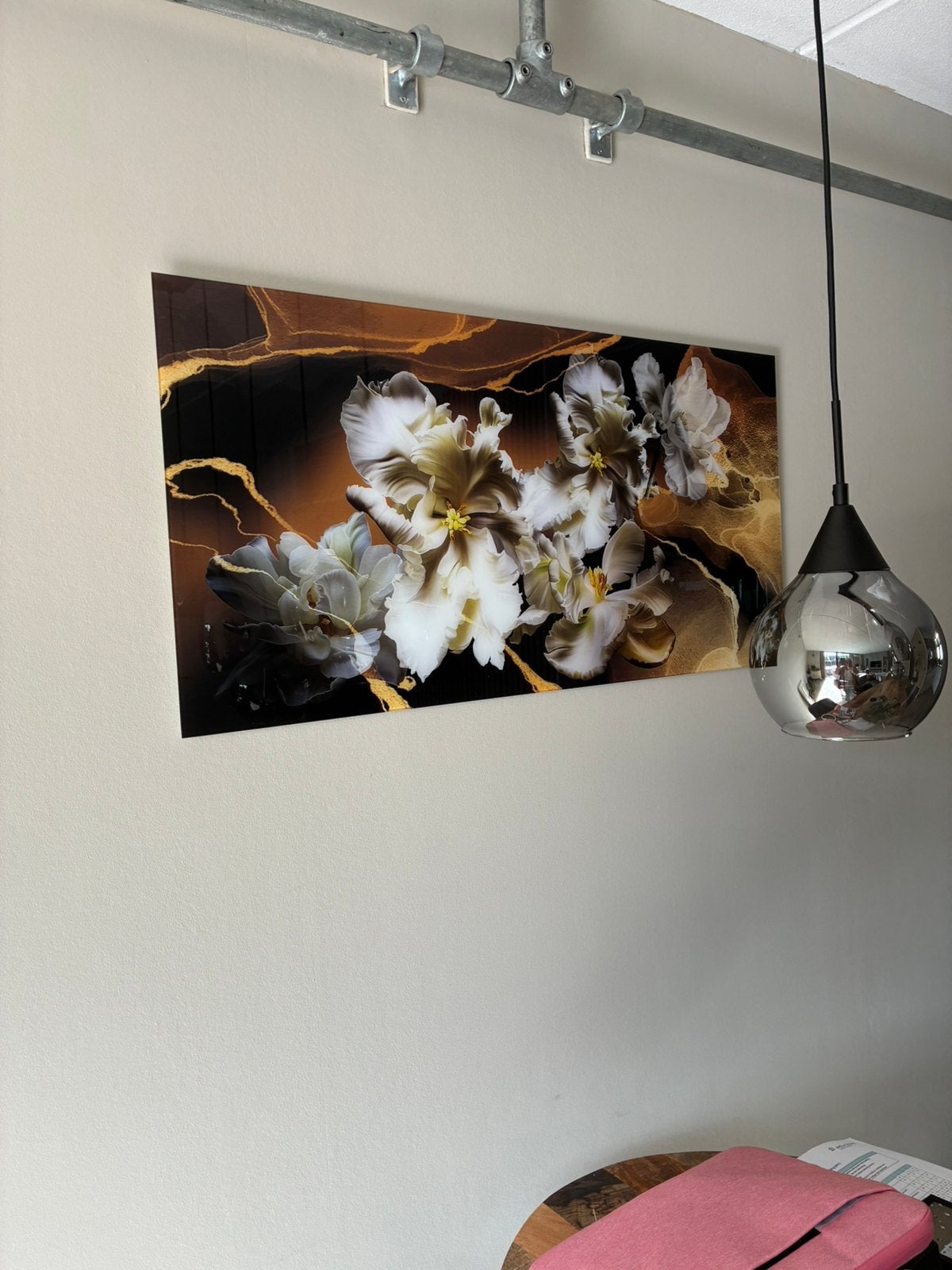 Glas schilderij 50 bij 100, Antiek en Kunst, Ophalen, Glas, Overige technieken, Bloemen