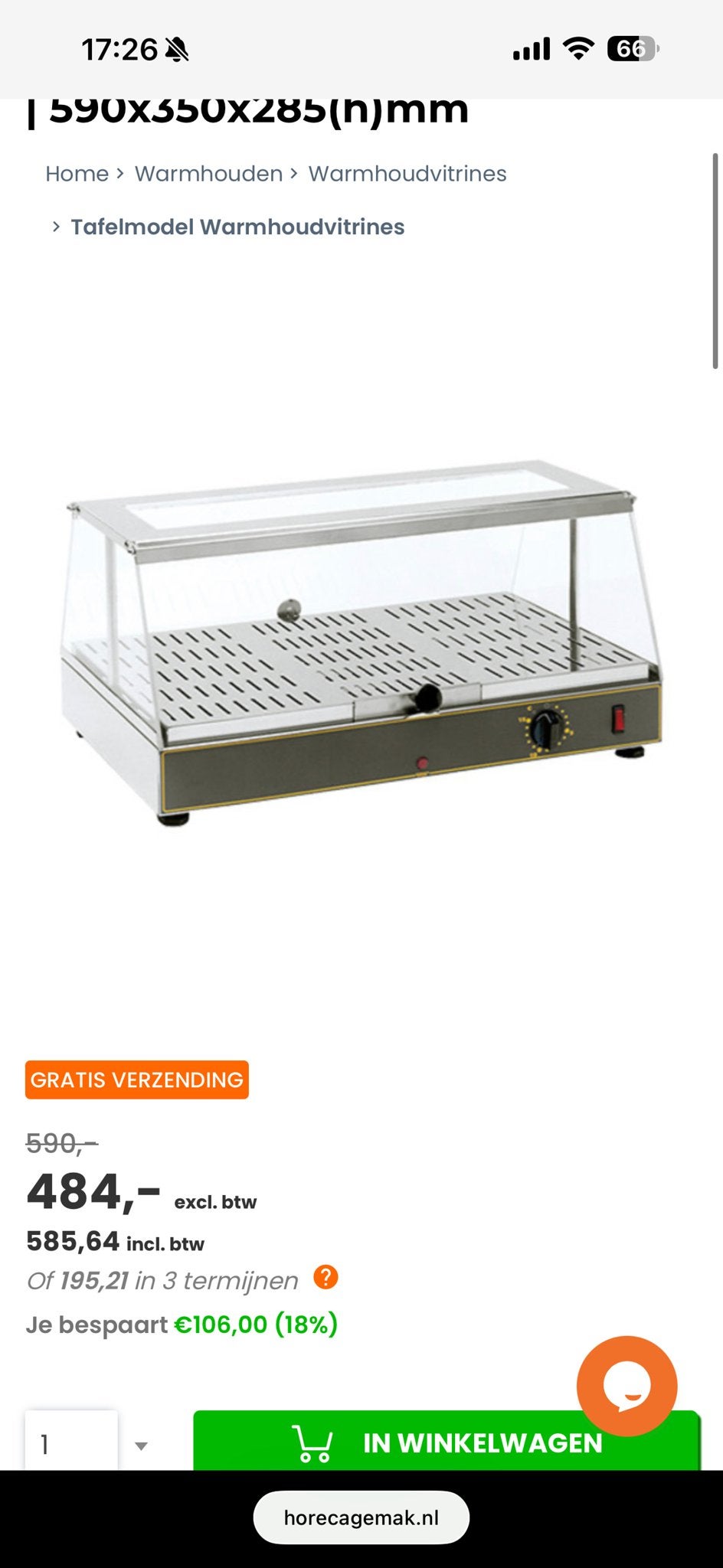 Tafelmodel Warmhoudvitrine 590x350x285mm, Witgoed en Apparatuur, Ophalen of Verzenden
