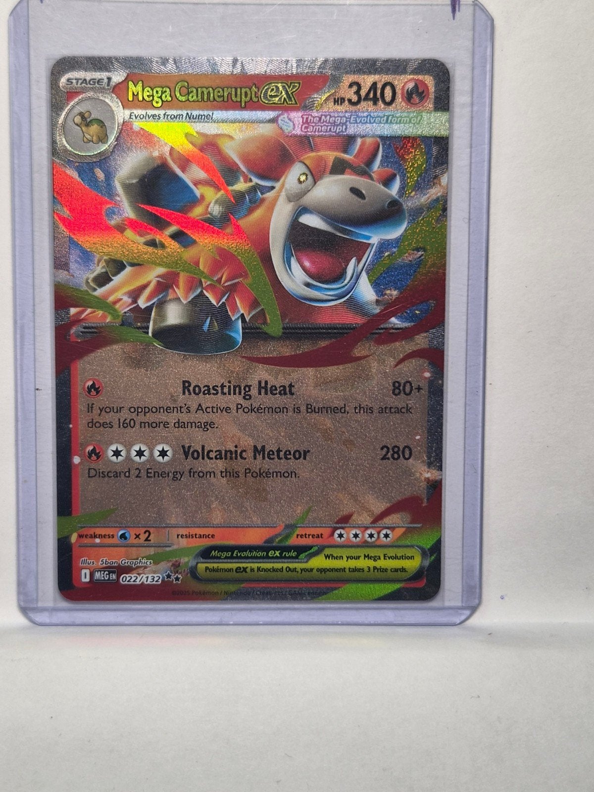 Mega Camerupt EX 022/132 Pokémon Kaart, Ophalen of Verzenden, Zo goed als nieuw, Losse kaart, Foil